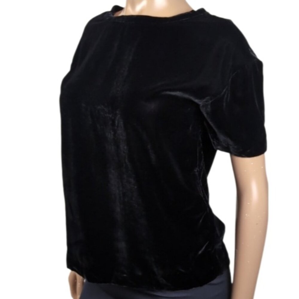 Calvin Klein Jeans Black Velvet T-Shirt Boxy Short Sleeve Crew Neck Top Size XS